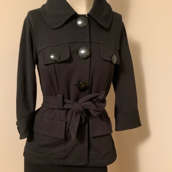 Black Button Up trendy Coat - Picture 2 of 3